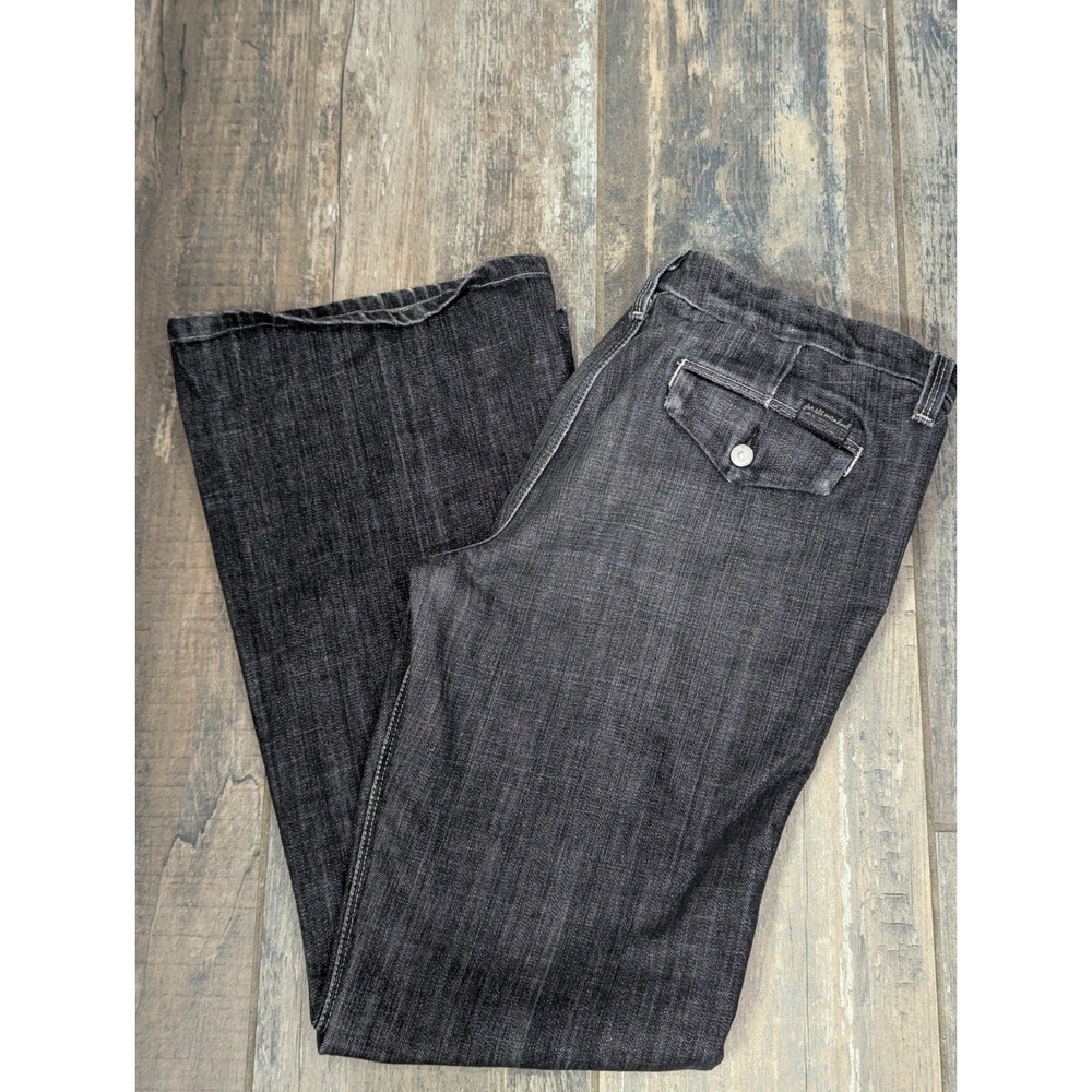 Seven 7 For All Mankind Flare Wide Leg Black Denim Jeans Flap Back Pocket  Sz 30